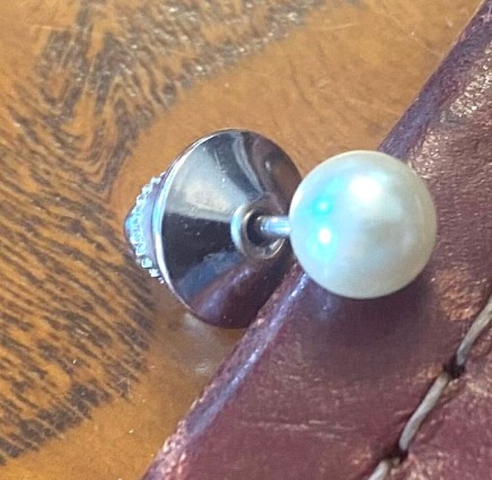 VTG Men's Faux Pearl Tie Pin, Silver Tone